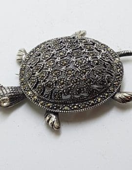 Sterling Silver Marcasite Large Turtle Brooch