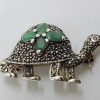 Sterling Silver Marcasite and Emerald Turtle Brooch