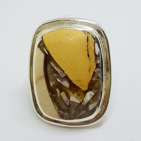 Sterling Silver Large Rectangular Yellow Ring