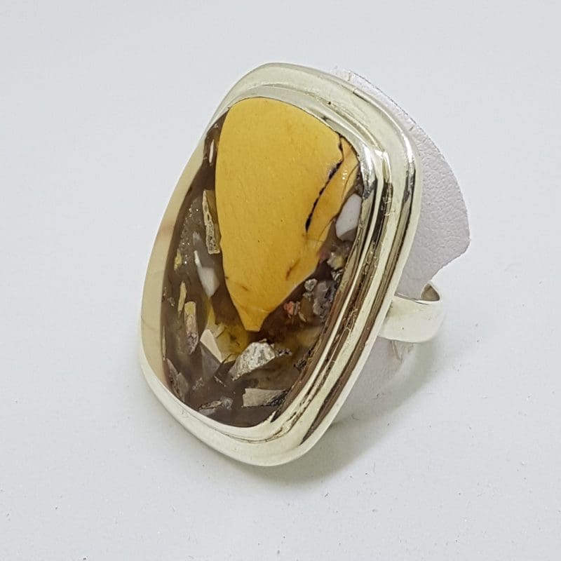 Sterling Silver Large Rectangular Yellow Ring
