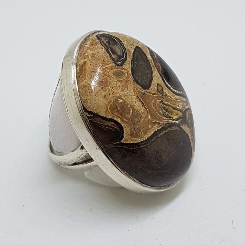 Sterling Silver Large Oval Peanut Wood Jasper Ring