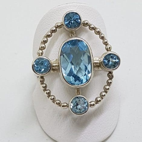 Sterling Silver Blue Topaz Large Oval Ring