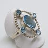 Sterling Silver Blue Topaz Large Oval Ring