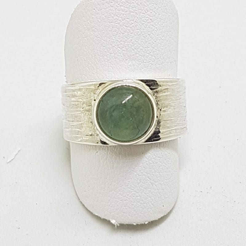 20200413_141548 Sterling Silver Cabochon Aquamarine Wide Ring - Round