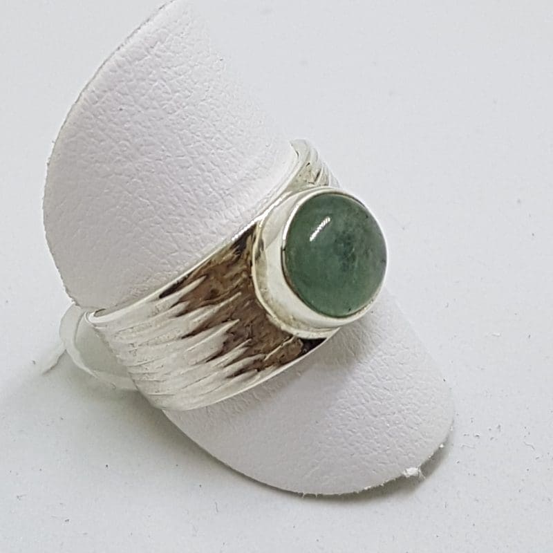 20200413_141601 Sterling Silver Cabochon Aquamarine Wide Ring - Round