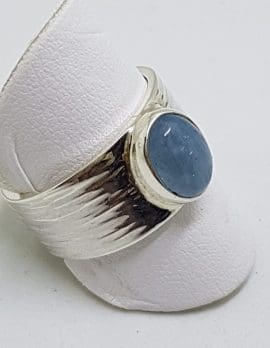 Sterling Silver Cabochon Aquamarine Wide Ring - Oval