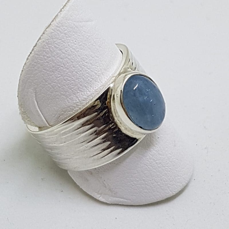 20200413_141623 Sterling Silver Cabochon Aquamarine Wide Ring - Oval