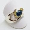 Sterling Silver Blue Topaz Teardrop in Wishbone Ring - With Gold Plate