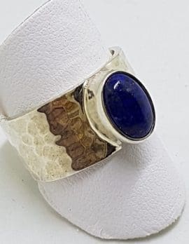 Sterling Silver Oval Lapis Lazuli in Wide Band Ring