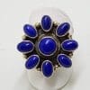 Sterling Silver Round Lapis Lazuli Large Cluster Ring