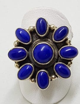 Sterling Silver Round Lapis Lazuli Large Cluster Ring