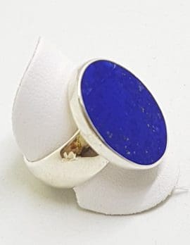 Sterling Silver Large Oval Flat Lapis Lazuli Ring