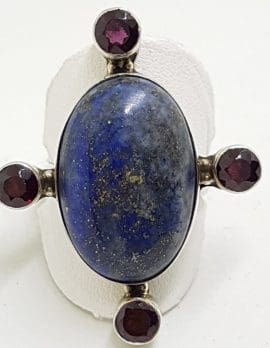 Sterling Silver Large Oval Lapis Lazuli with Garnets ing