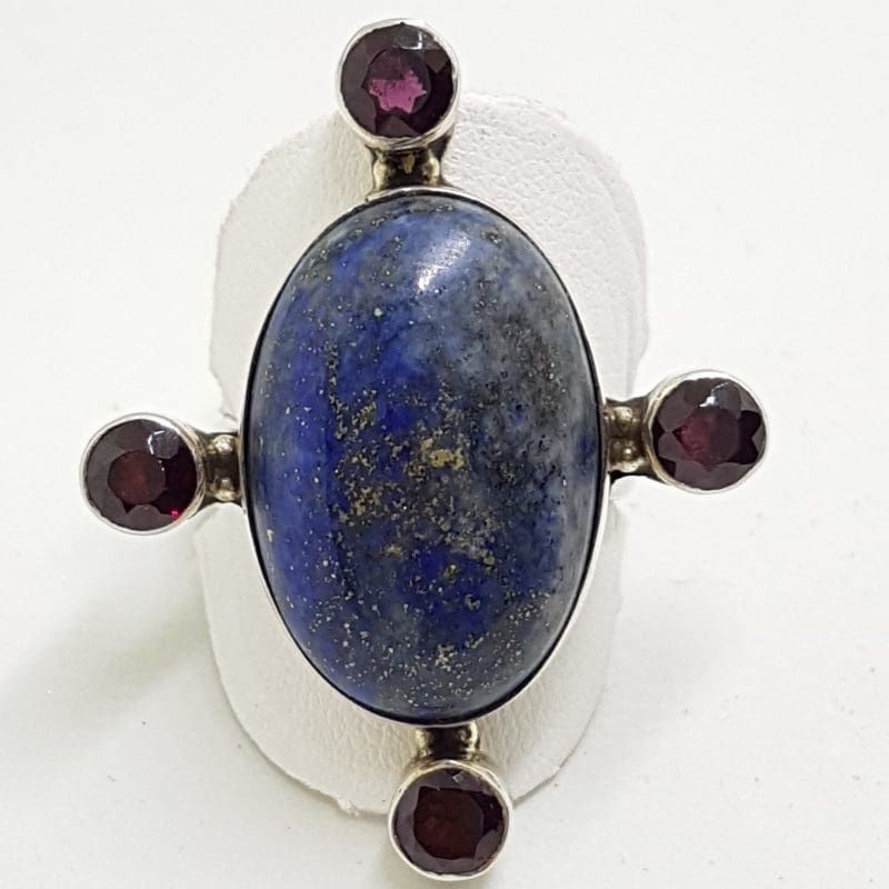 20200413_142945 Sterling Silver Large Oval Lapis Lazuli with Garnets ing