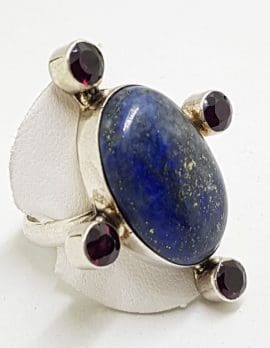 Sterling Silver Large Oval Lapis Lazuli with Garnets ing