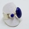 Sterling Silver Large Oval & Round Lapis Lazuli Wide Open Ring