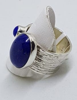 Sterling Silver Large Oval & Round Lapis Lazuli Wide Open Ring
