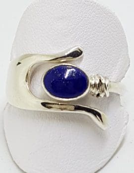 Sterling Silver Oval Lapis Lazuli in Wishbone Ring