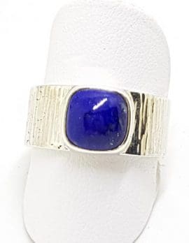Sterling Silver Square Lapis Lazuli in Wide Band Ring