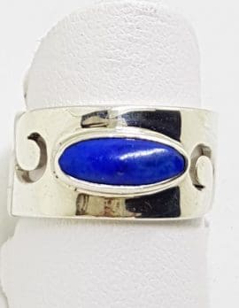 Sterling Silver Oval Lapis Lazuli in Wide Wave Band Ring