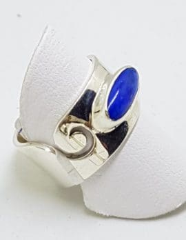 Sterling Silver Oval Lapis Lazuli in Wide Wave Band Ring