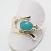 Sterling Silver Oval Turquoise in Wishbone Ring