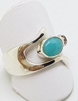 Sterling Silver Oval Turquoise in Wishbone Ring