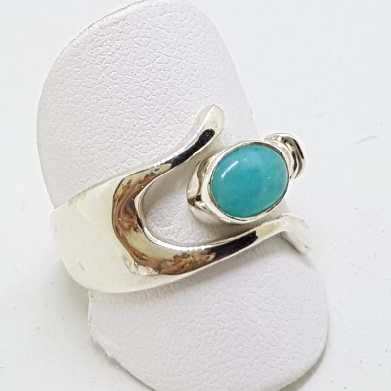 20200413_143854 Sterling Silver Oval Turquoise in Wishbone Ring