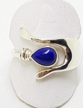 Sterling Silver Teardrop Lapis Lazuli in Wishbone Ring