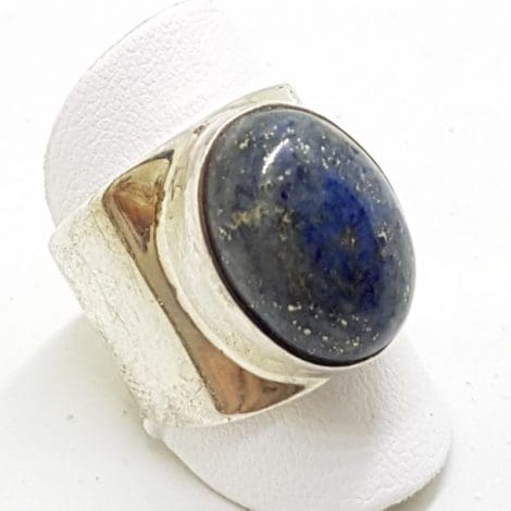 Sterling Silver Large Oval Lapis Lazuli Wide Ring