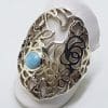 Sterling Silver Larimar Ring - Ornate Floral and Bird Design