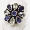 Sterling Silver Iolite and Topaz Cluster Ring