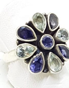 Sterling Silver Iolite and Topaz Cluster Ring