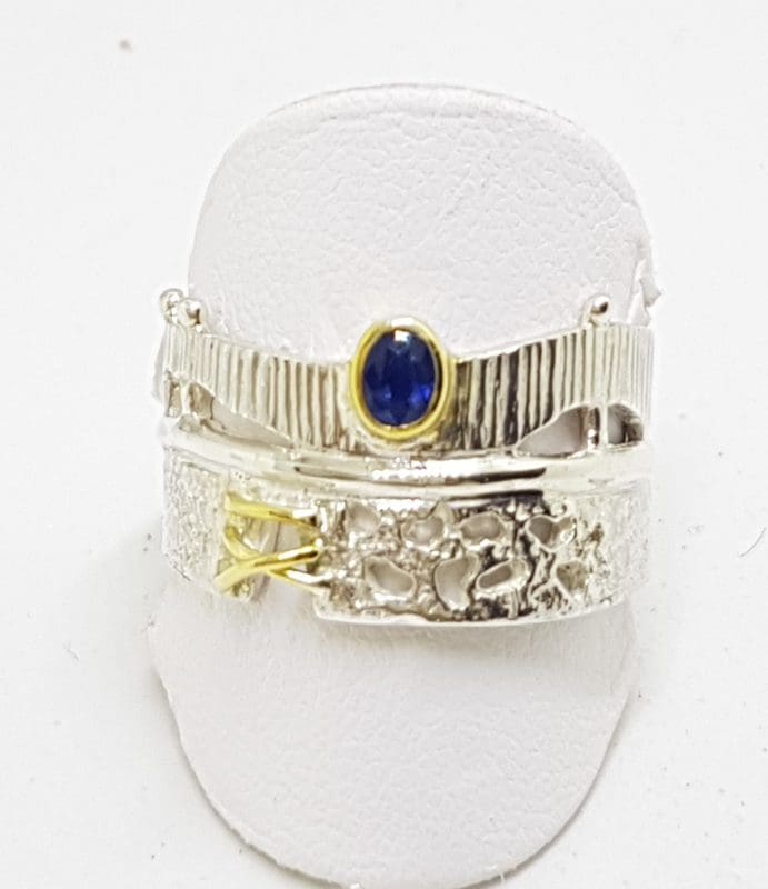 20200413_175107 Sterling Silver Sapphire Wide Ornate Band Ring - with Gold Plate