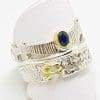 Sterling Silver Sapphire Wide Ornate Band Ring - with Gold Plate