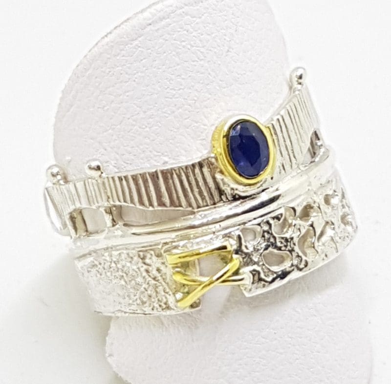 20200413_175124 Sterling Silver Sapphire Wide Ornate Band Ring - with Gold Plate