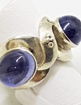 Sterling Silver Heavy Ring with 2 Cabochon Iolite