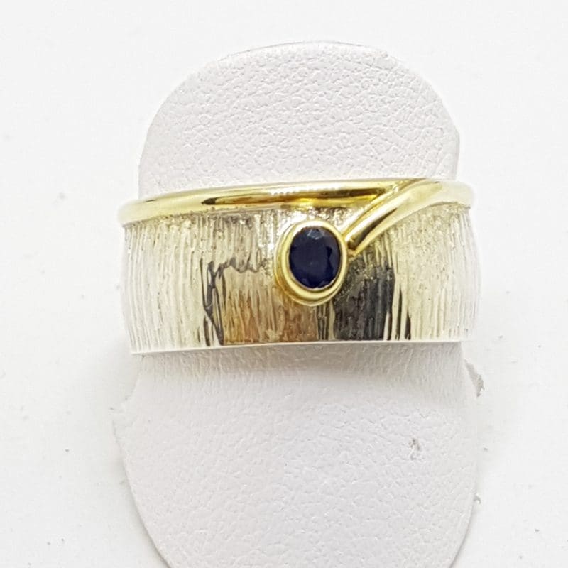 20200413_175522 Sterling Silver Sapphire Wide Band Ring - with Gold Plate