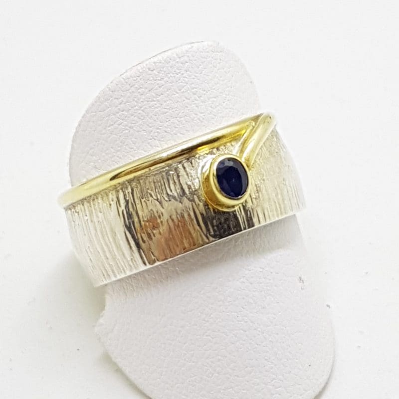 20200413_175535 Sterling Silver Sapphire Wide Band Ring - with Gold Plate