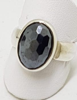 Sterling Silver Faceted Iron Ore / Hematite Oval Ring