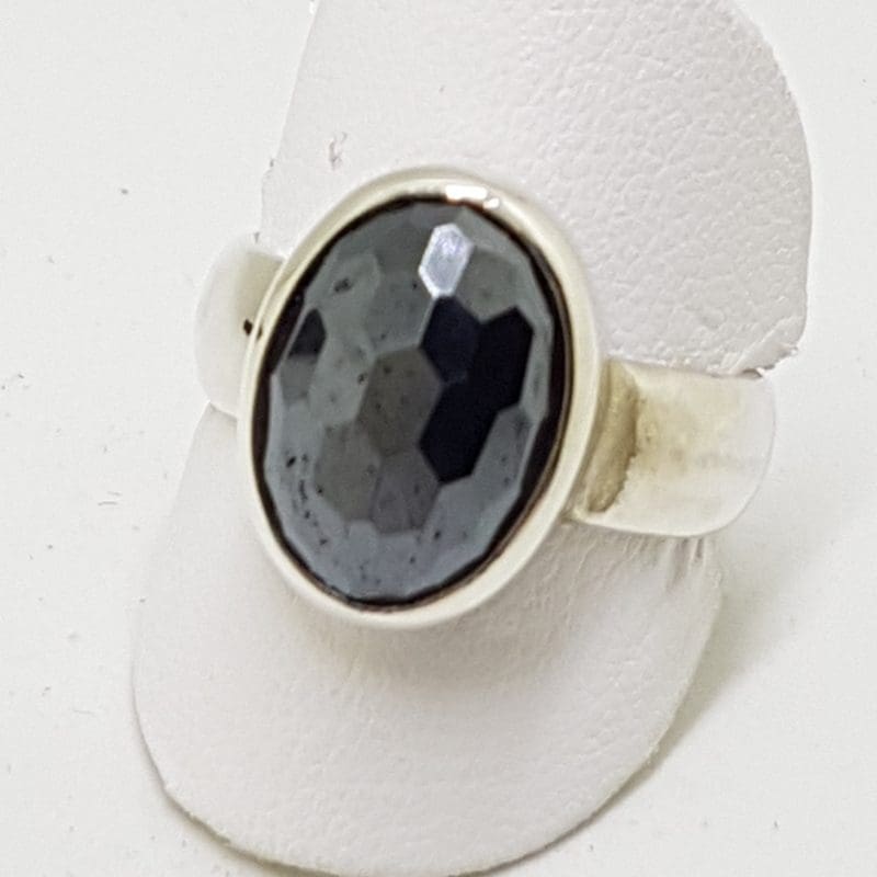 20200413_175707 Sterling Silver Faceted Iron Ore / Hematite Oval Ring