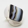 Sterling Silver Black Banded Agate Large Square Ring
