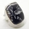 Sterling Silver Black Fossil Stone Large Rectangular Ring