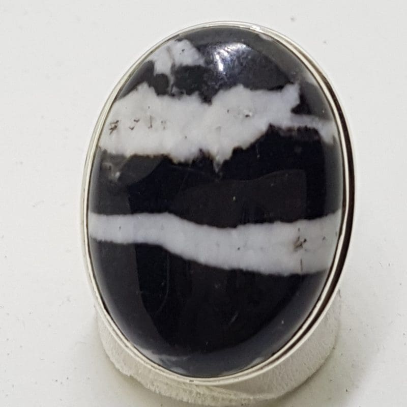 Sterling Silver Zebra Stone Large Oval Ring