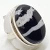 Sterling Silver Zebra Stone Large Oval Ring