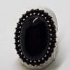 Sterling Silver Onyx Large Oval Cluster Ring