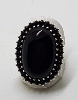 Sterling Silver Onyx Large Oval Cluster Ring