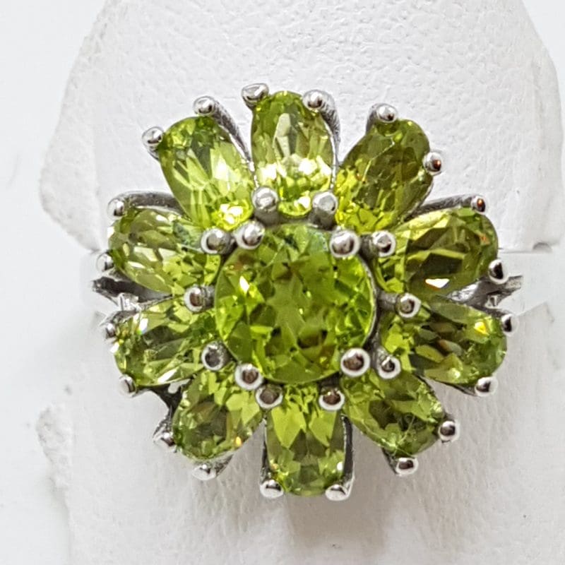 Sterling Silver Peridot Flower Cluster Ring