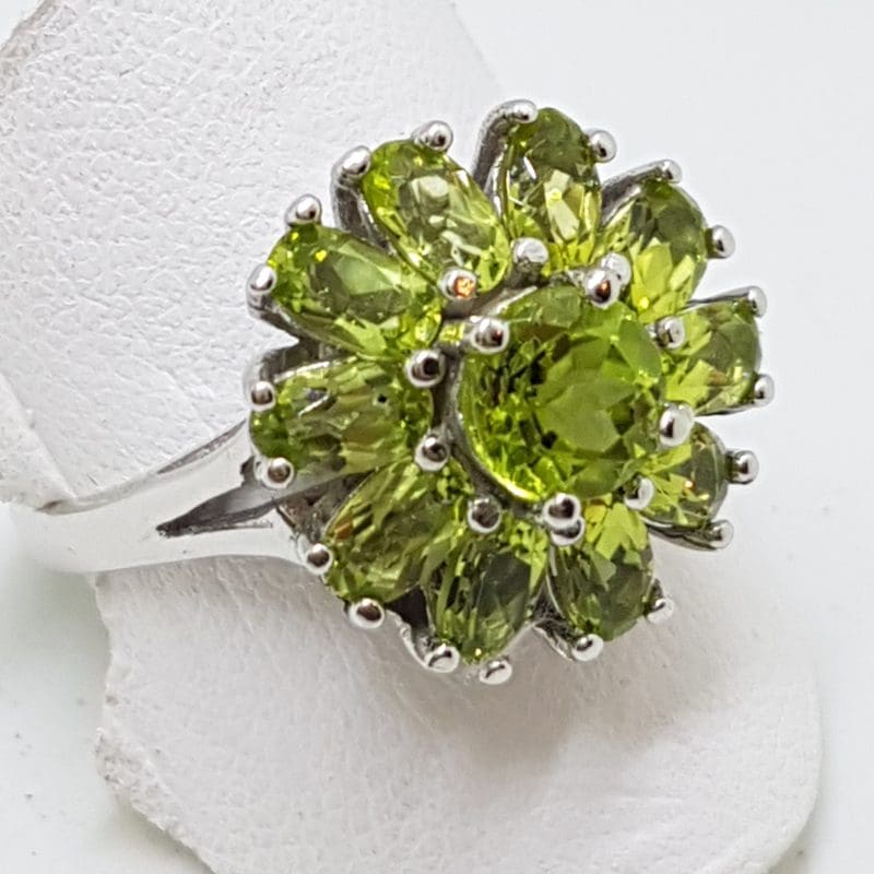 Sterling Silver Peridot Flower Cluster Ring