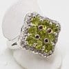 Sterling Silver Peridot and Cubic Zirconia Large Square Cluster Ring